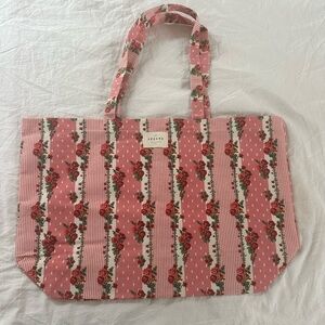 Sezane Pink Floral Stripe Tote
